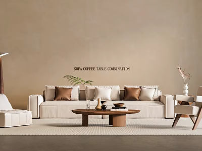 Modern Minimalist Beige Sofa Coffee Table Combination For Warm Cozy Living Room Home Decoration 3d model