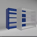 Blue And White Open Display Shelves With Multiple Layers For Commercial Storage 3d model