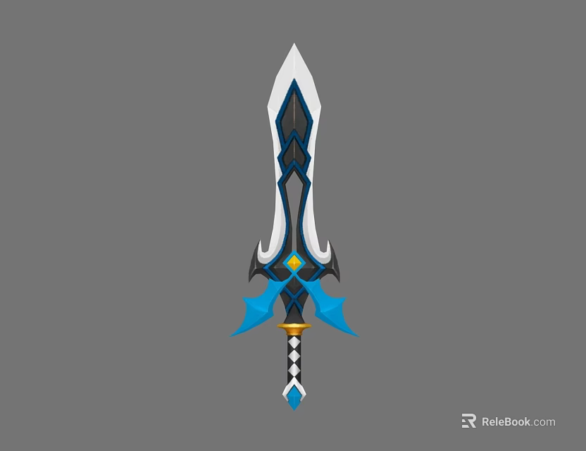 Mythical Weapon Sword With Sharp Blade Blue Black Decorations And Golden Hilt 3d model 