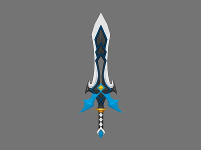 Mythical Weapon Sword With Sharp Blade Blue Black Decorations And Golden Hilt 3d model