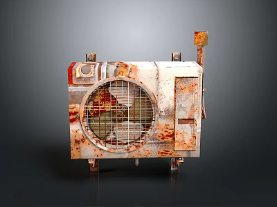 Rusted Vintage Electronic Appliance With Industrial Metal Casing And Fan Grille 3d model