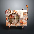 Rusted Vintage Electronic Appliance With Industrial Metal Casing And Fan Grille