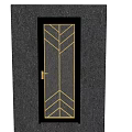 Modern Swing Door with Black Frame Gold Geometric Lines and Transparent Glass 3d model