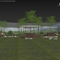 Campsite With White Tent Roof String Lights And Wooden Platform On Grassland