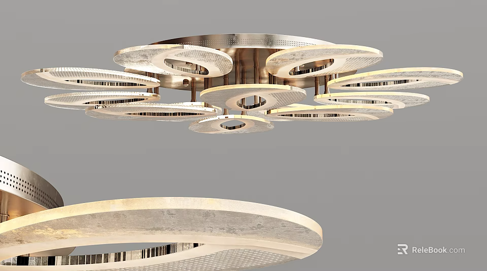 Modern Metallic Ceiling Light With Multiple Circular Rings And Perforated Details 3d model