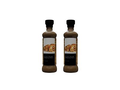 Two Brown Condiment Bottles With Pancake Images On Labels For Kitchen Use 3d model