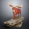Realistic 3D Model Deer With Red White Body And Large Antlers On Stone