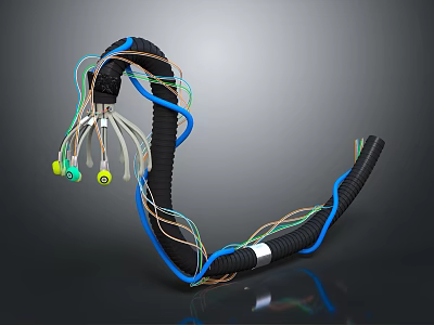 Headphone Speaker Internal Cable Structure With Curved Black Wire And Colorful Connectors 3d model
