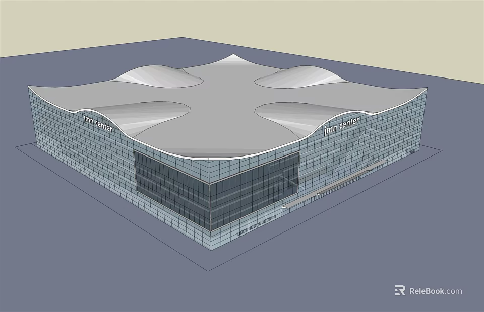 Modern Architectural Building With Glass Curtain Walls And Curved Roof Structures 3d model 