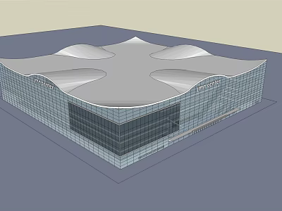 Modern Architectural Building With Glass Curtain Walls And Curved Roof Structures 3d model