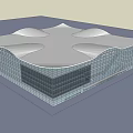 Modern Architectural Building With Glass Curtain Walls And Curved Roof Structures