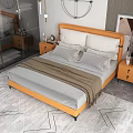 Modern Double Bed With Orange Headboard Gray Mattress And Side Tables 3d model