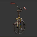 Vintage Yellow Bicycle With Red Handlebars Brown Seat And Rusty Worn Wheels