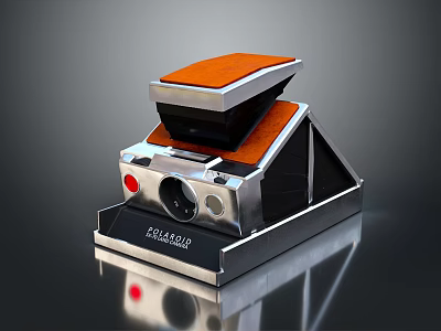 Polaroid Retro Electronic Camera With Orange Top And Silver Body Design 3d model