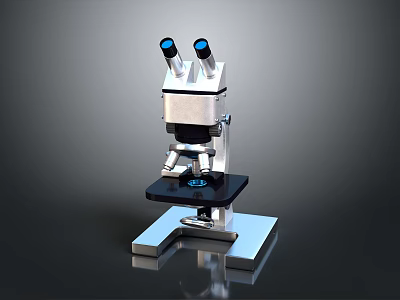 Laboratory Microscope With Binocular Eyepieces Black Stage And Metallic Base 3d model