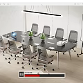 Modern Conference Table In Office Meeting Room With Ergonomic Chairs Laptop Potted Plants And Whiteboard