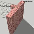 Building Exterior Wall with Red Brick Structure Structural Annotations Insulation Thickness Markings and Metal Wires 3d model