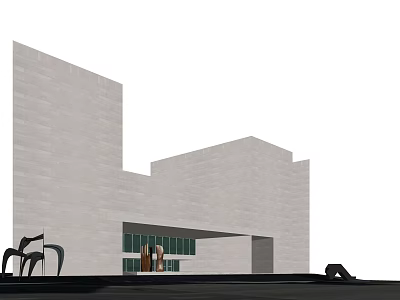 Modern Geometric Architecture Exterior With White Facade Glass Entrance And Sculptures 3d model
