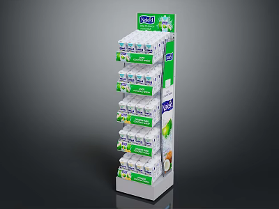 Multi Tiered Display Shelf With Green And White Design For Product Organization And Storage 3d model