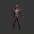 3D Model Man in Gray Tactical Outfit with Skull Logo on Chest and Goggles