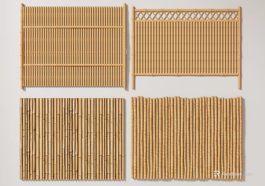 Natural Bamboo Screens With Various Decorative Patterns For Home And Garden Decor 3d model 