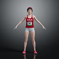 Woman Wearing Red Vest USA 751 White Shorts Red Shoes And Red Helmet Dark Background