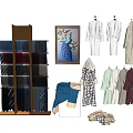 Assorted Clothes Display Featuring Hanging Shirts Coats Folded Pants And Ties On Racks 3d model