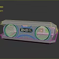 Modern Silver Speaker Device With Dual Round Speakers Digital Display And 2525 Readout