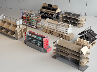 Retail Display Shelves With Various Designs And Multiple Layers For Stores 3d model