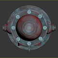 Red Fire Hydrant With Hanging Chains And Metallic Painted Surface