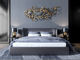 Modern Background Double Bed Double Bed Combination 3d model