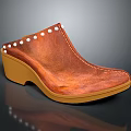 Brown Leather Mules With Wedge Heel And White Studs Design 3d model