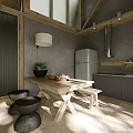 Cozy Rustic Living And Dining Room With Integrated Kitchen And Natural Wood Interior Design