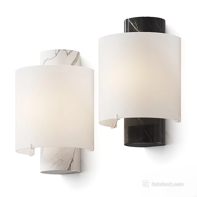 Modern Wall Sconces With White Cylindrical Shade And Marble Base Design 3d model 