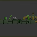 3D Maze Structure With Green Blocks Yellow Pipes Small Trees And White Grid