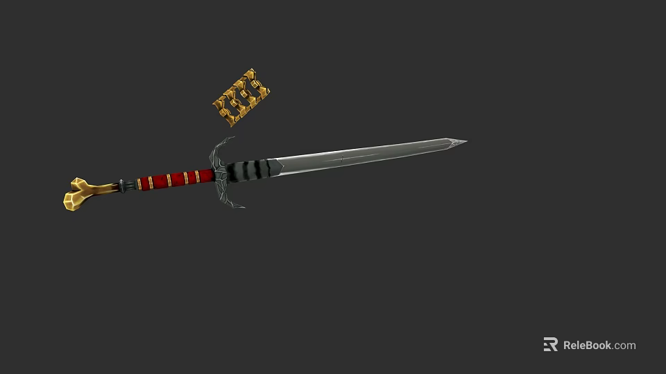 Traditional Decorative Weapon Sword With Red Hilt And Gold Ornament Design 3d model 