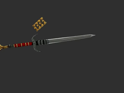 Traditional Decorative Weapon Sword With Red Hilt And Gold Ornament Design 3d model