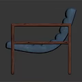 Stylish Blue Upholstered Chair With Red Wooden Frame And Modern Design