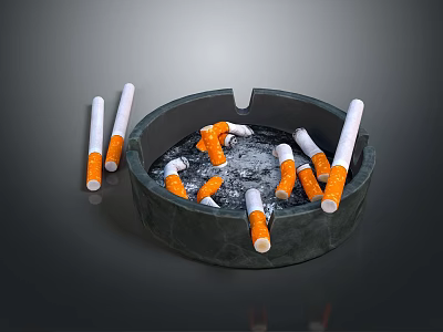 Practical Household Ashtray With Many Cigarettes And Butts For Daily Use 3d model
