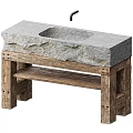 Rustic Stone Washbasin with Natural Texture Countertop and Solid Wooden Stand