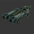 Futuristic Double Barrel Mechanical Weapon With Metallic Structure And Wooden Accents