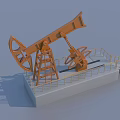 Orange Industrial Oil Pump Jack with Metal Structure and Safety Guardrail