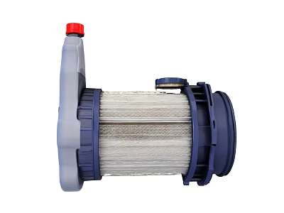 High Quality Automotive Filter With Red Cap Blue Housing And White Filter Element Cylindrical Structure 3d model