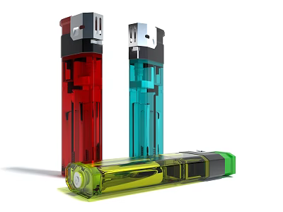 Colorful Transparent Lighters in Red Blue Green with Sleek Design for Daily Use 3d model