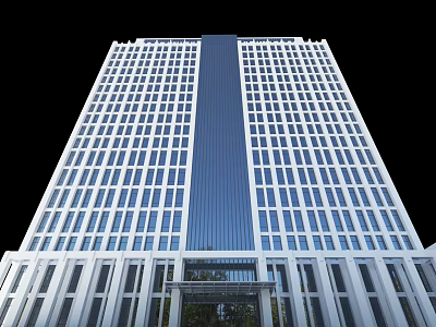 Modern High Rise Office Building With Glass Curtain Wall Large Windows And Entrance Design 3d model