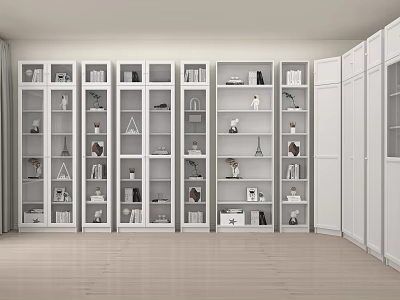 Modern White Bookshelf Interior With Multiple Shelves Books And Decorative Items 3d model