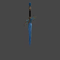 Fantasy Sword With Blue Glowing Blade And Decorative Feathered Hilt Design