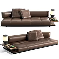 Brown Leather Sectional Sofa with Plush Pillows and Modern Side Table Lamp 3d model