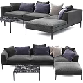 Gray Sectional Sofa With Purple Gray Cushions And Marble Pattern Coffee Table 3d model