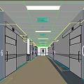 Hospital Elevator Hallway With White Doors Medical Staff And Bright Lighting